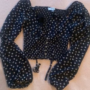 Nasty Gal Wildfire floral smocked chiffon top. Size 6